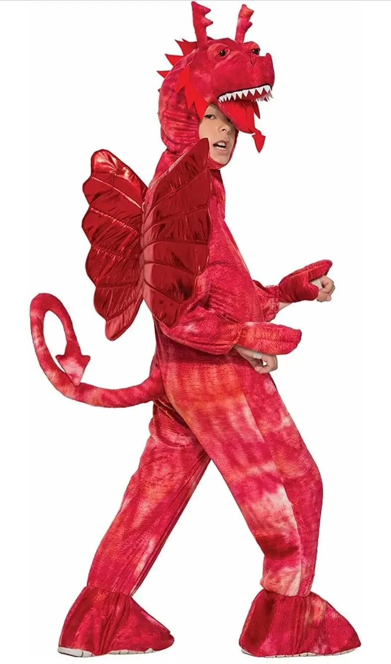 New Forum Novelties Red Dragon Costume Plush Jumpsuit, Wings, Tail & Hood Large